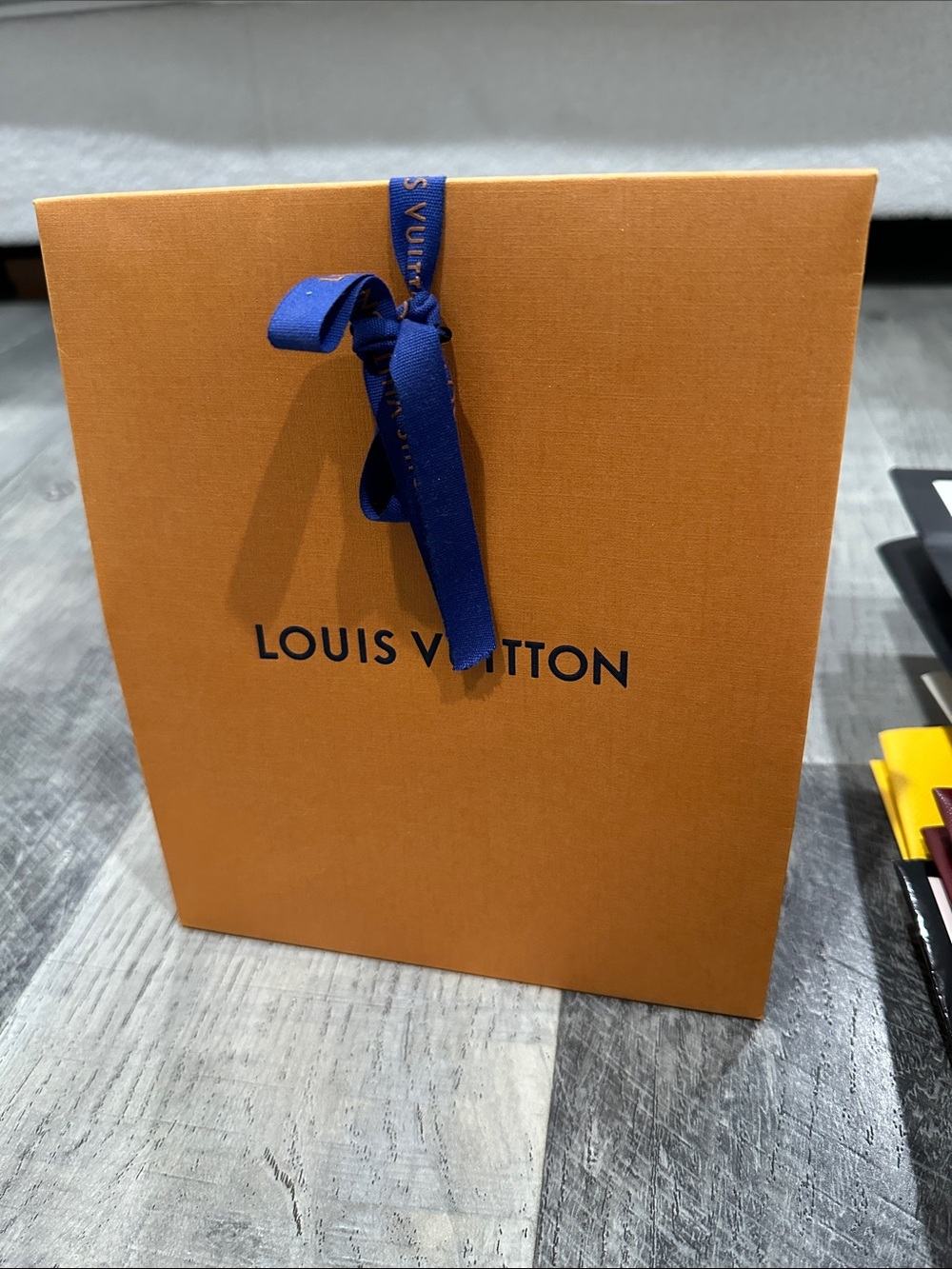 Louis Vuitton Orange Box with Blue Ribbon Accent